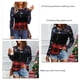 thumbnail image 4 of Camisa de empalme con estampado navideño Top de empalme a cuadros con bloques de color de manga larga y cuello redondo delgado a la moda para otoño Azul L, 4 of 5