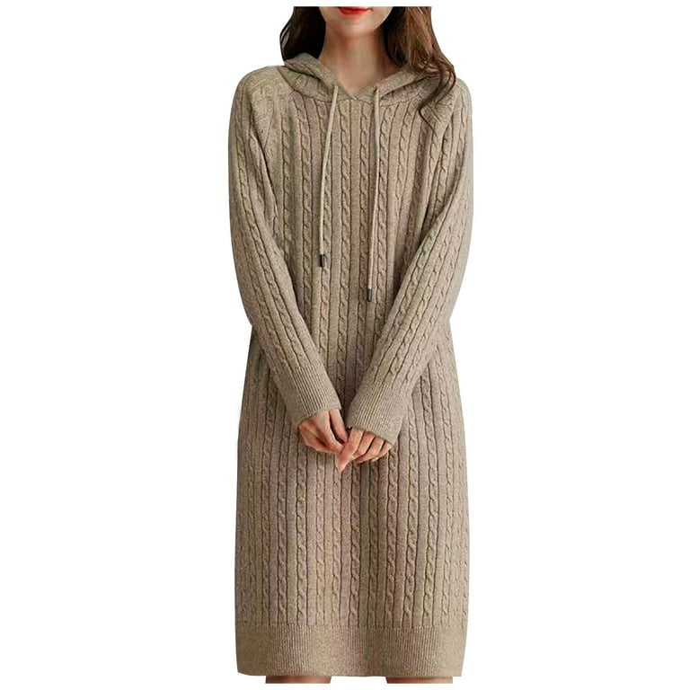 Zquuvou Women's Sweater Dress Fall Winter Casual Long Sleeve Pullover Chunky Knit Loose Oversized Hoodie Tunic Sweaters Gray