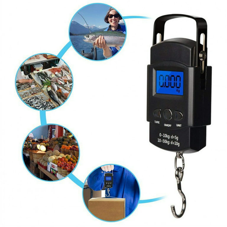 Digital Fishing Scale With Ruler Kitchen Food 50kg Portable Travel Luggage  Weigh