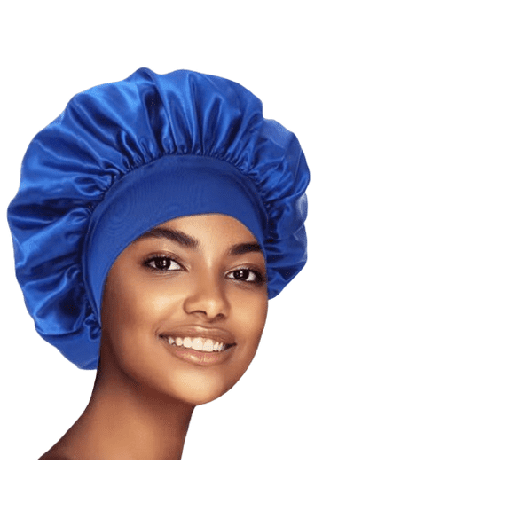 Reduces Frizz and Breakage Wide Elastic Band Satin Sleep Bonnet, Blue