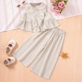 thumbnail image 2 of kpoplk 2PCS Baby Girl Sleeveless Strap Lace Crop Vest Tops + Flared Wide-Leg Pants Toddler Summer Outfits Set Clothes Size 4-5 Years,Khaki, 2 of 9