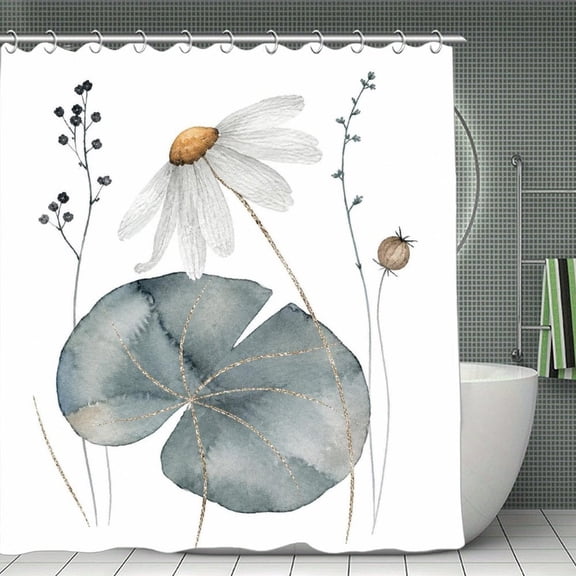 RKSupls Waterproof Shower Curtain, White Daisy And Lily Pad Polyester Fabric with Hooks, Mildew Resistant & Quick Dry Washable For Chic Home Bathtub Decor, 72x72 Inch