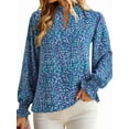 thumbnail image 1 of Blusa de Estilo Bohemio con Cuello en V y Mangas Largas, Estilo Floral, Informal, Holgada, de Verano, con Mangas Abullonadas para Mujer. Color XL, 1 of 6