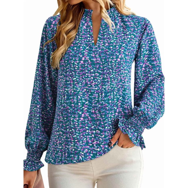 Blusa de Estilo Bohemio con Cuello en V y Mangas Largas, Estilo Floral, Informal, Holgada, de Verano, con Mangas Abullonadas para Mujer. Color XL