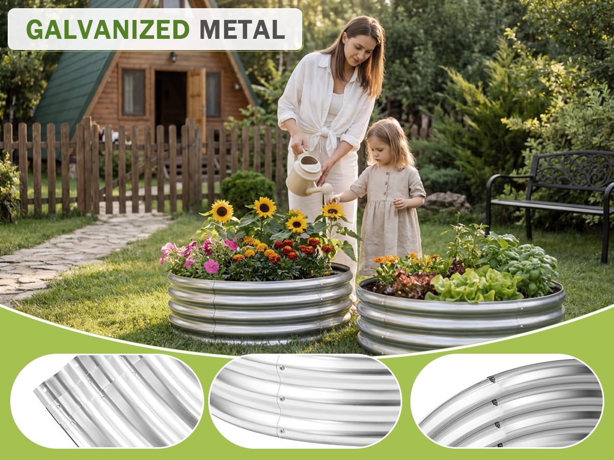 Land Guard 3 Pack 4x4x2ft Raised Round Garden Beds Outdoor, Easy Assembly Durable 2ft Tall Galvanized Metal Planter Box silvery