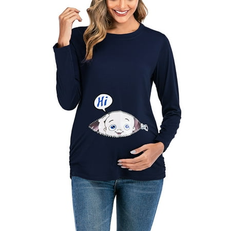 

Maternity Clothes For Women Clearance Cotton Crewneck Long Sleeve Solid Color Maternity Baby Print Clothes Top