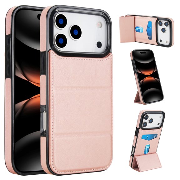 Kryonix for iPhone 17 Pro Max Case with Stand and Wallet with Card Holder, PU Leather Kickstand Card Slots Case, Magnetic Clasp and Durable Shockproof Cover, Black/Pink/Purple