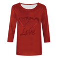 thumbnail image 4 of mihongmao Plus Size Valentine Shirts for Women Valentine's Printed Crew Neck 3/4 Sleeve T-shirt Loose Red 2X, 4 of 4