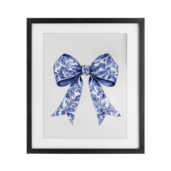 Vintage Toile Flower Ribbon Black Framed Print Under Glass, design by Lettered and Lined