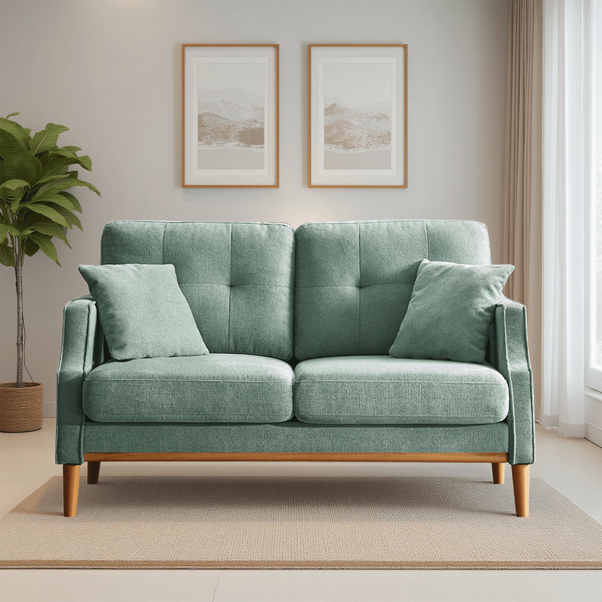 MAYEERTY 2-seater Modern Sofa, Wide Armrests and Deep Seat for Living Room Lounge Office, Baby Blue