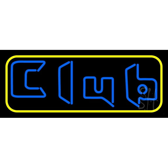 Blue Club With Yellow Border LED Neon Sign 10 x 24 - inches, Clear Edge Cut Acrylic Backing, with Dimmer - Bright and Premium built indoor LED Neon Sign for Bar decor.