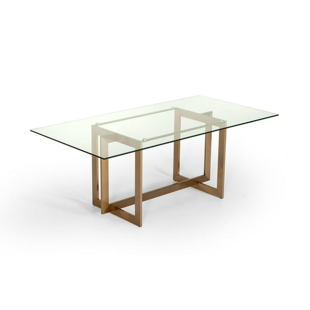 Modern Glass Brass Rectangular Dining Table Vig Modrest Keaton Com Modern Glass Brass Rectangular Dining, Brass Glass Dining Table