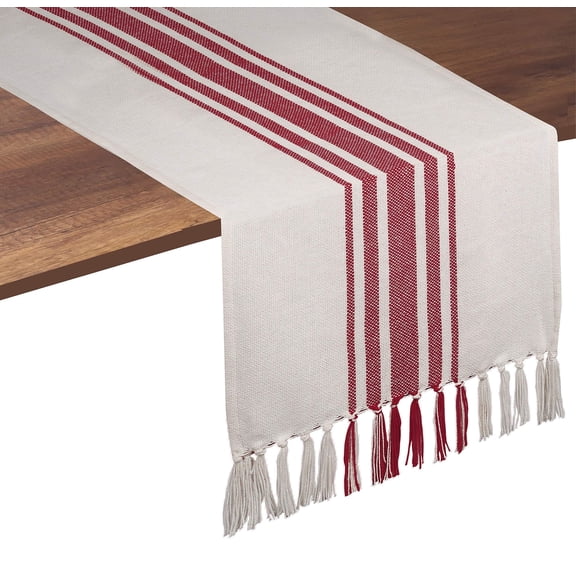 Native Fab Pure Cotton Table Runner Farmhouse 90 Inches Long - Wedding Table Runners with Fringes, Parties Rustic Bridal Shower Decor Dining Table Runners 14x90 Red White