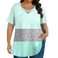 thumbnail image 4 of ICHUANYI Women Oversized T Shirts V Neck Plus Size Short Sleeve Striped Print Tees Casual Tunic Summer Tops, 4 of 6