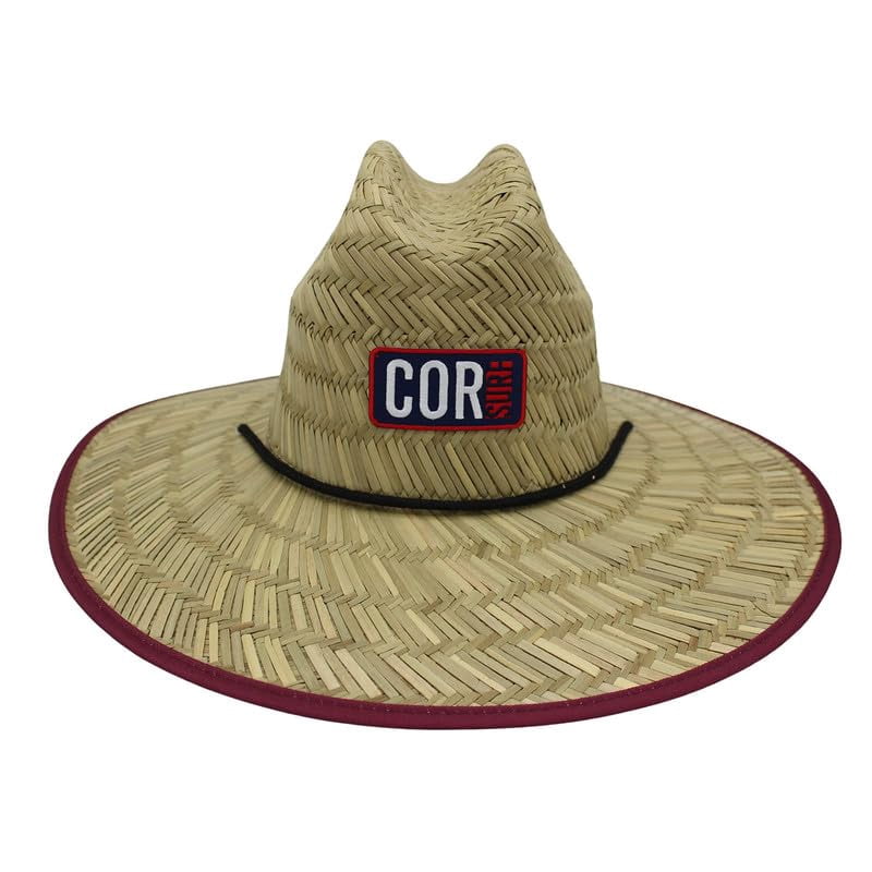 Straw Beach Hat - UPF 50+ Cotton Patriotic Under Brim Lifeguard with Drawstring- Large