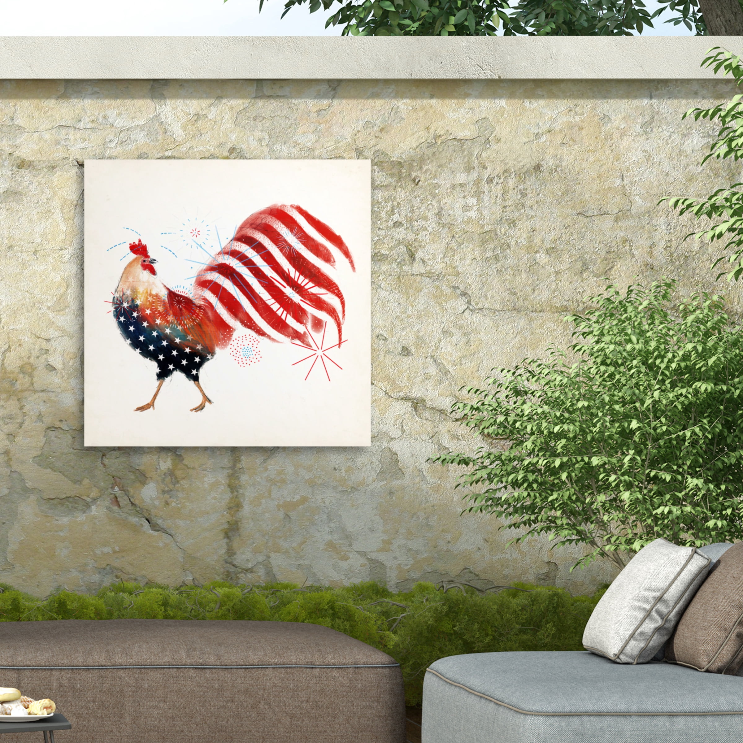Victoria Borges 'Rooster Fireworks I' Outdoor Canvas 35x35