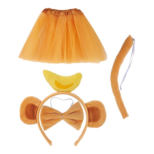 Lindo Pequeño Mono Orejas Diadema Cola Tutú Pajarita Conjunto Para Halloween Año Nuevo Plátano Marrón Claro