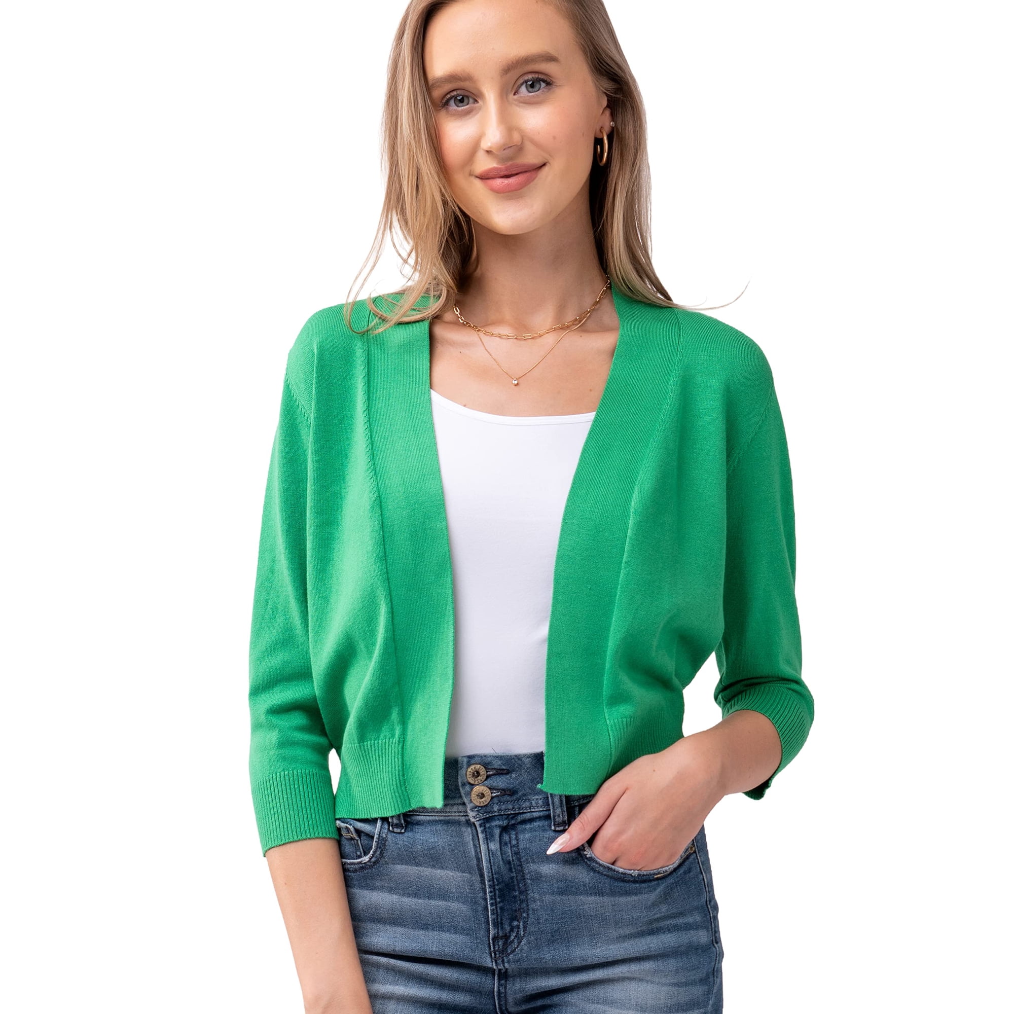 URBAN DAIZY Women's Classic 3/4 Sleeve Crop Bolero Cardigan Open Front  Cropped Shrugs Knit Sweater A09_620 Apple Green L - Walmart.com