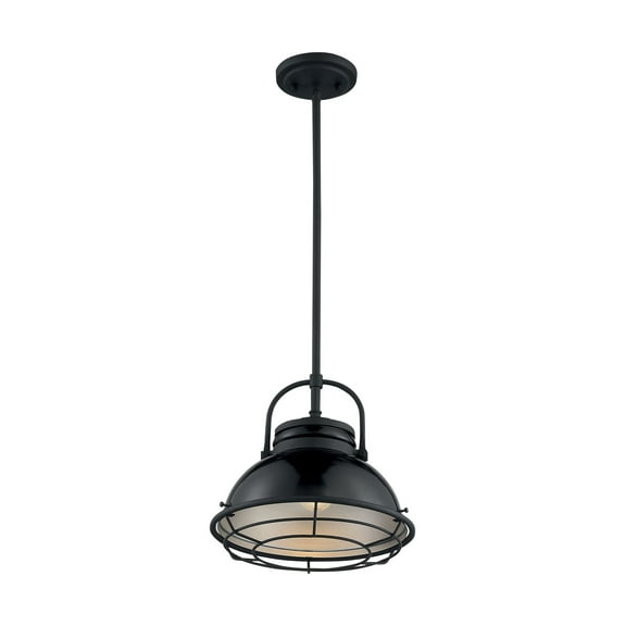 60/7064-Nuvo Lighting-Upton-1 Light Large Pendant in Nautical/Coastal Style-12 Inches Wide by 11.13 Inches High-Gloss Black/Silver Finish