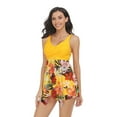 thumbnail image 3 of SWSMCLT Women's 2 Piece Bathing Suit Hawaiian Cross Swimming Mesh Swimwear V Neck Mid Rise Modest Swim Suit Yellow Large, 3 of 4