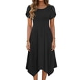 thumbnail image 2 of NSLGXD Womens Casual Dress for Summer Short Sleeve Crew Neck Flowy Beach Dresses with Pockets Handkerchief Hem A-Line Midi Sundress Black Dresses,Size S-2XL, 2 of 7
