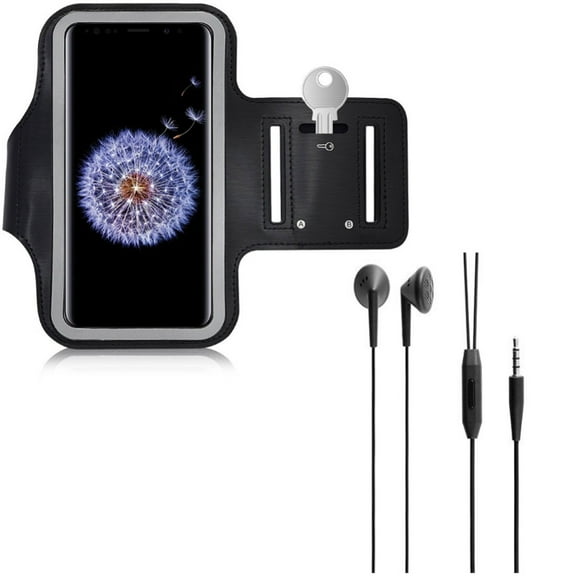 Sports Running Armband w Headphones Wired Earphones for Samsung Galaxy A52 5G/A12 5G - Gym Workout Case Cover, Handsfree Mic 3.5mm Headset J8N Compatible With Galaxy A52 5G/A12 5G