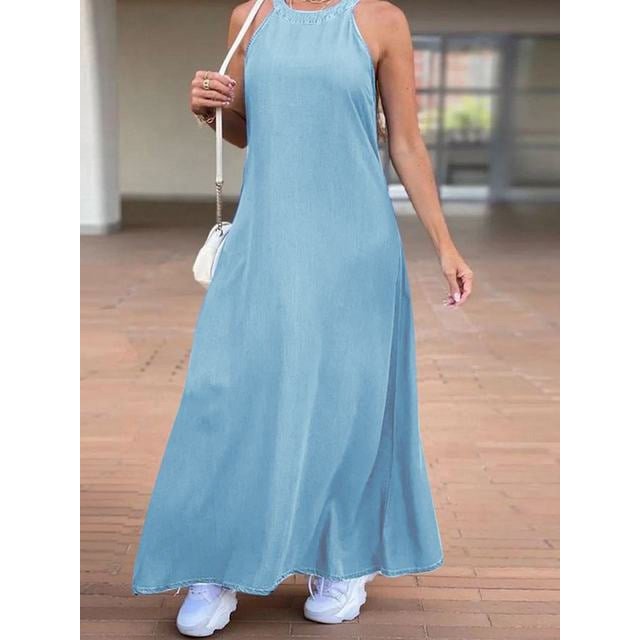 2023 Grande Taille ZANZEA Mode Robe Longue en Denim Aguichant pour Femmes à Dos Nu Évasée Robe d'Été Vacances Sans Manches Robe Décontractée Ample Robe Maxi QZX