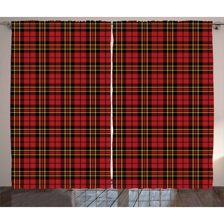 Checkered Curtains 2 Panels Set Scottish British Celtic Culture