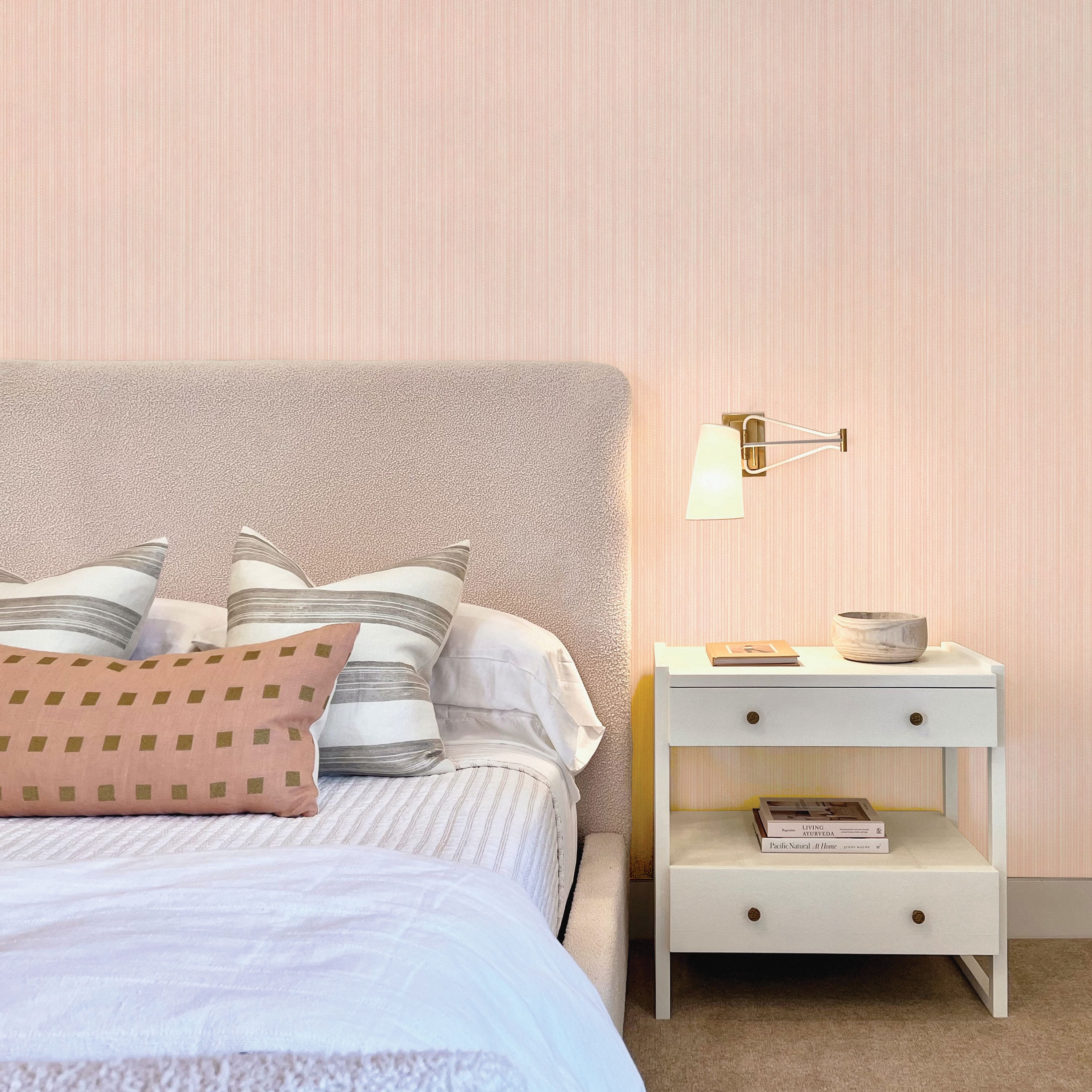 Tempaper Textured Faux Grasscloth Pink Peel and Stick Wallpaper, 20.5" x 16.5'