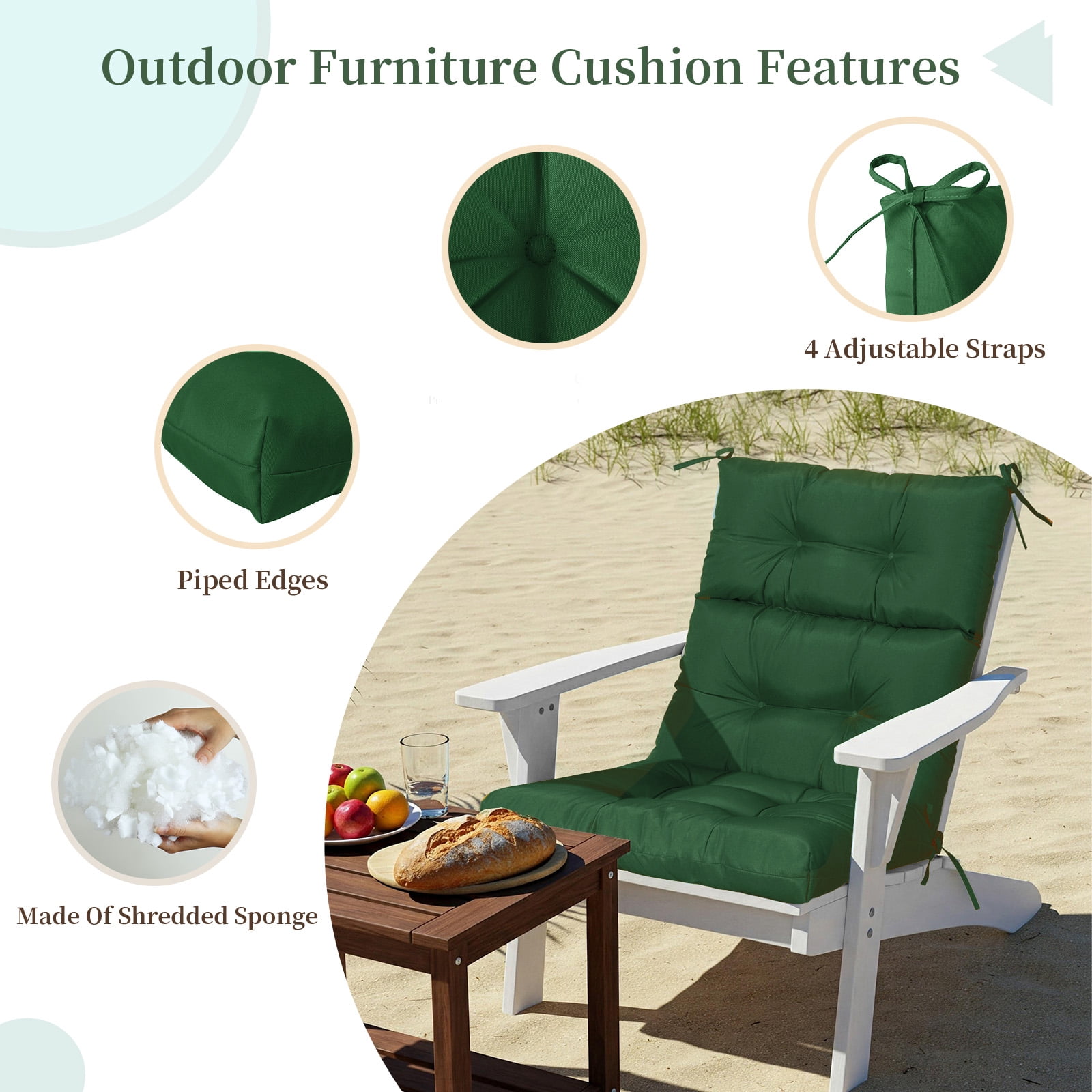 2-Pack High Back Outdoor Chair Cushions, Waterproof & Fade-Resistant Tufted Patio Chair Cushion for Rocking Chairs Adirondack Garden Porch Home Office Chair Use - 44" x 22" x 4"