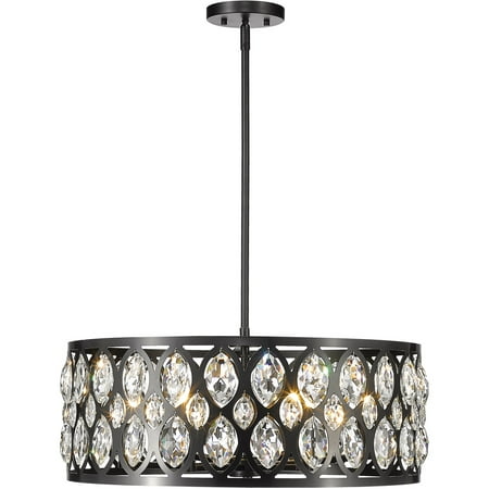 

Matte Black Tone Finish Chandeliers 24 Wide Matte Black and Clear Crystal Steel K9 Shade Steel Material Candelabra 6 Light Fixture