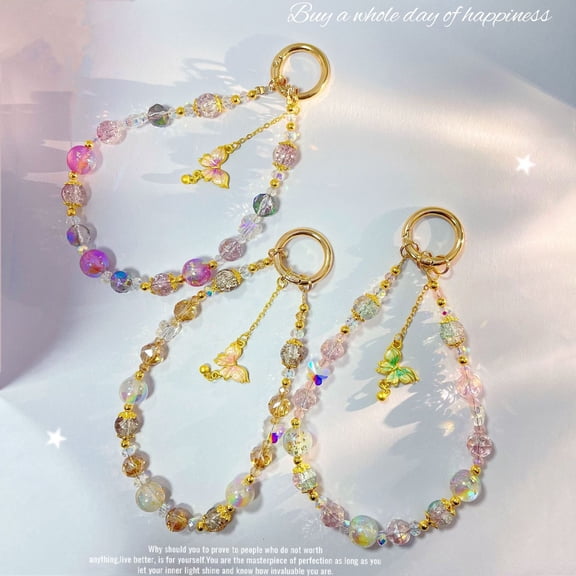 LOLIPPYY 2pcs Wrist Chain For Phone: Butterfly Beaded Smartphone Wrist Strap - Short Anti-Lost Mobile Phone Chain With Tassel - Cute Smartphone Lanyard
