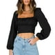 thumbnail image 3 of SAYOO Blusa plegada para mujeres, camiseta cuello cuadrado de manga larga SAYOO moda, 3 of 9