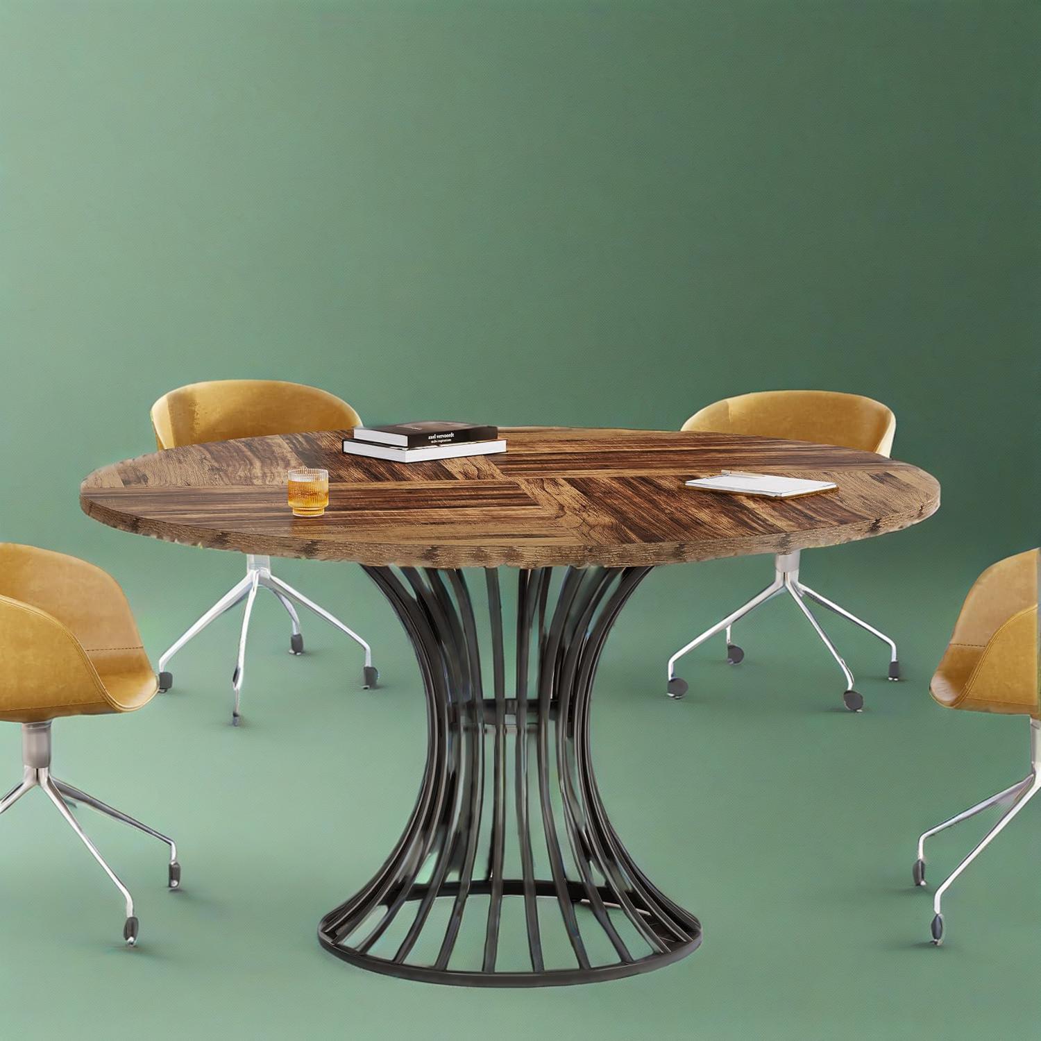 Dining Table, Round Conference Table for 4-6 People, Industrial Style with Metal Base, 46.85 in L x 46.85 in W x 29.92 in H