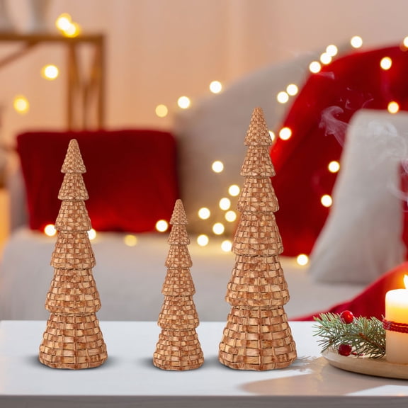 Christmas Tree Decorations 2025, Wicker Resin Desktop Ornaments, Handcrafted Minimalist Winter Holiday Decor for Home Entryway Tables Fireplace Mantels Indoor Display A