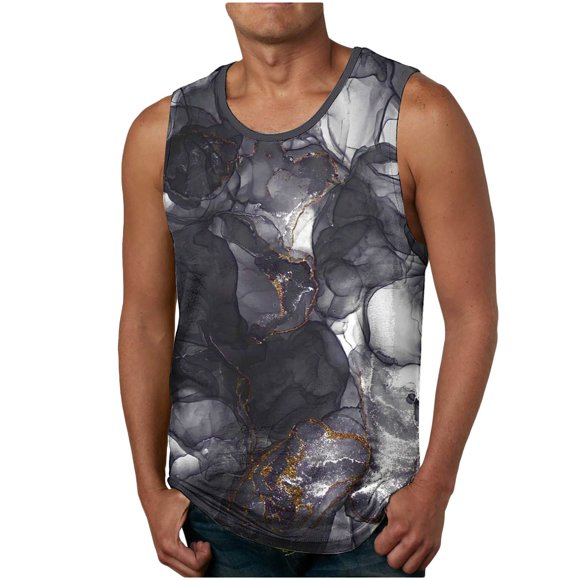 Qertyioot Men Casual Fashion Printing Sleeveless Pullover Round Neck Sports Tank Tops