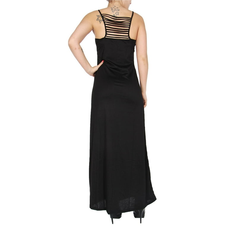 chinese dress ladies Black Terry Cloth Strappy Maxi Dress