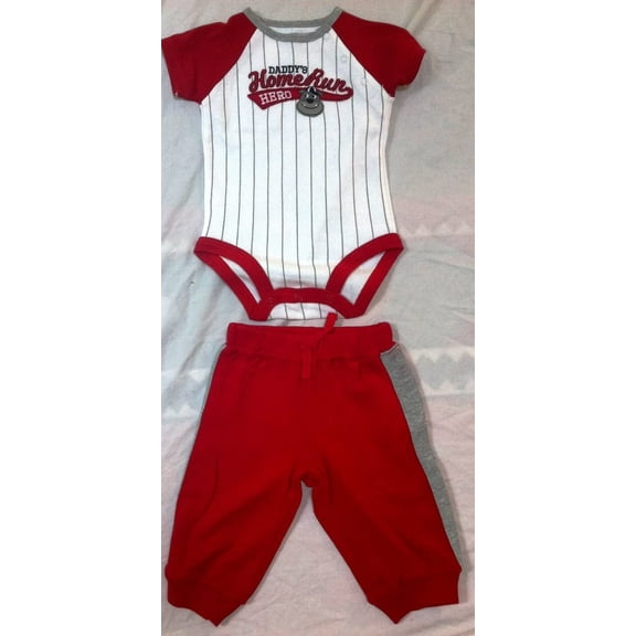 Daddy's Home Run Hero, Baby Boy 3 Months Cute and Comfy Combo, 2 Pc Outfit Dress New