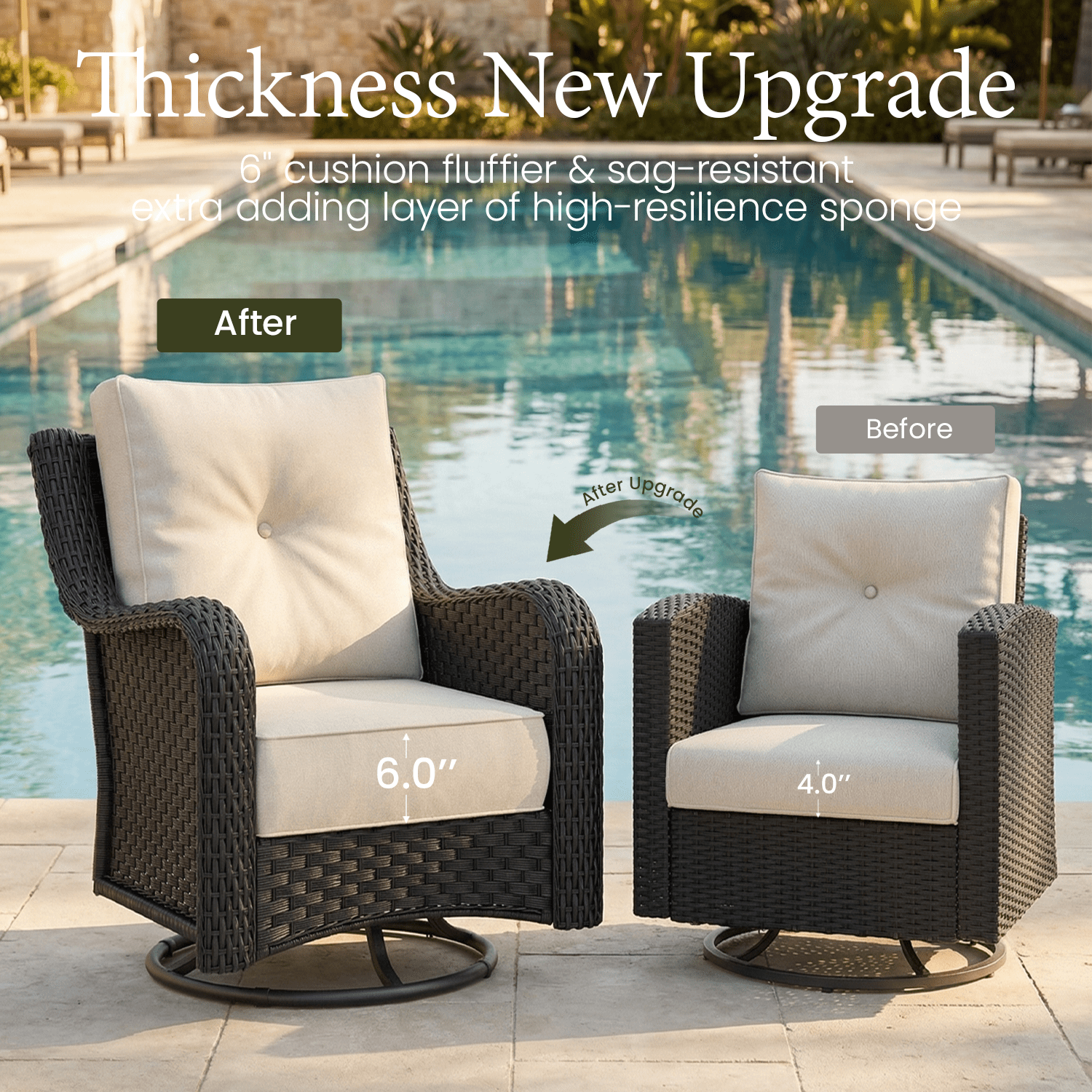 LayinSun 9 Piece Wicker Outdoor Furniture Set with 6-inch Comfy Cushions, High Back Patio Furniture Set with Swivel Rocking Chairs and Side Table