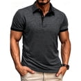 thumbnail image 2 of Dwellite Men's Cotton Polo Shirts Short Sleeve Summer Shirts Classic Collared Summer Golf Shirt with Pocket Dark Gray L, 2 of 5