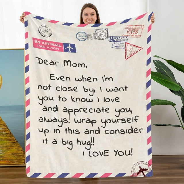 LHSHID Christmas Birthday Gifts for Mom Wrap Love Around Mom Mom Anniversary Christmas Birthday Gifts from Daughter Son Presents for Mother I Love You Mom Blanket 50x60in