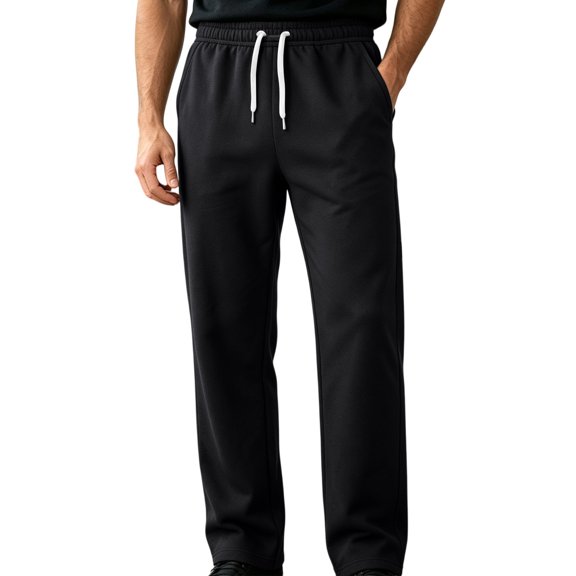 LMOIPLI Men's Basic Straight Casual Pants Elastic Drawstring Waist Stretch Soft Wrinkle Proof Daily Trousers with Side Pockets Black S