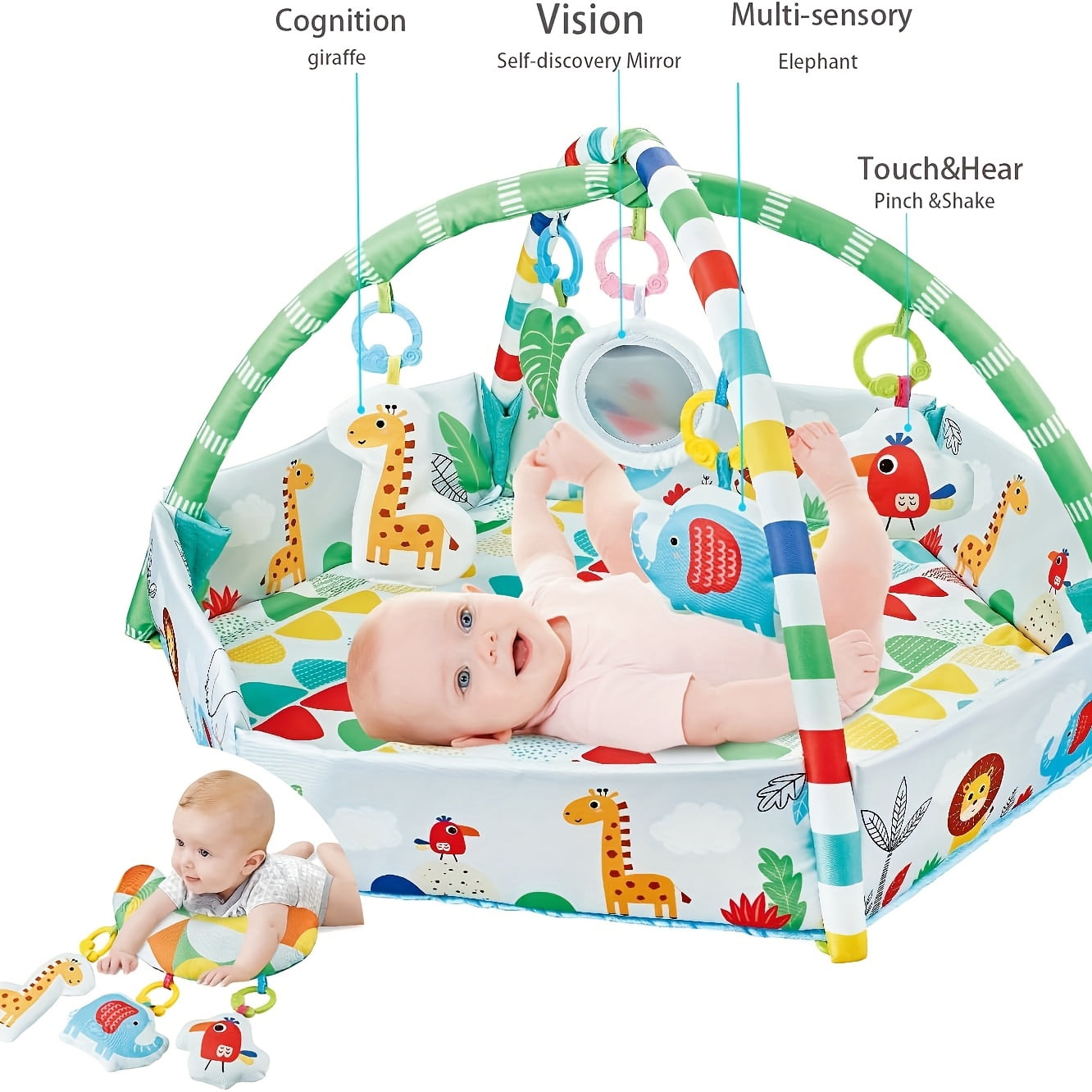 Chak’s Choice Baby Gym play mat, Tummy time mat, children's floor mat, children's learning sensory toys, motor skills development, suitable for 0-12 months baby