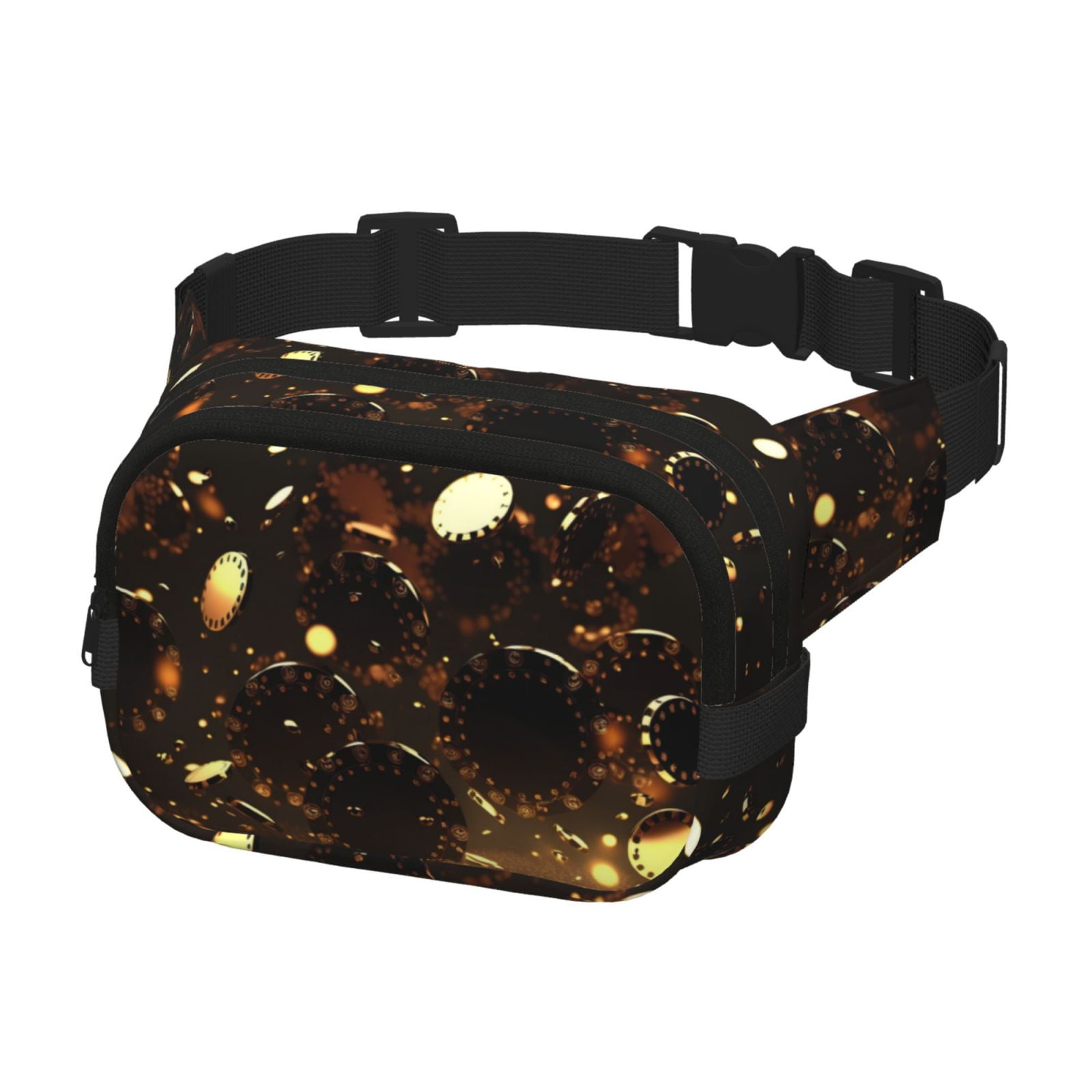 Picia Classical Golden Casino Print Square Double-Layer Waist Bag Mini Adjustable Waist Belt Bag Exercise Running Travel Hiking