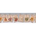 thumbnail image 2 of Flowers Vegetables Book Pages Hanging on Clothes Line Blue Wallpaper Border Retro Design, Roll 15' x 6.78'', 2 of 3