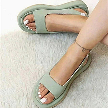 

Homadles Woman Summer Sandals- Beach Flats Fish Mouth Thick Sole Comfort Wedge Casual Sandal Green Size 7