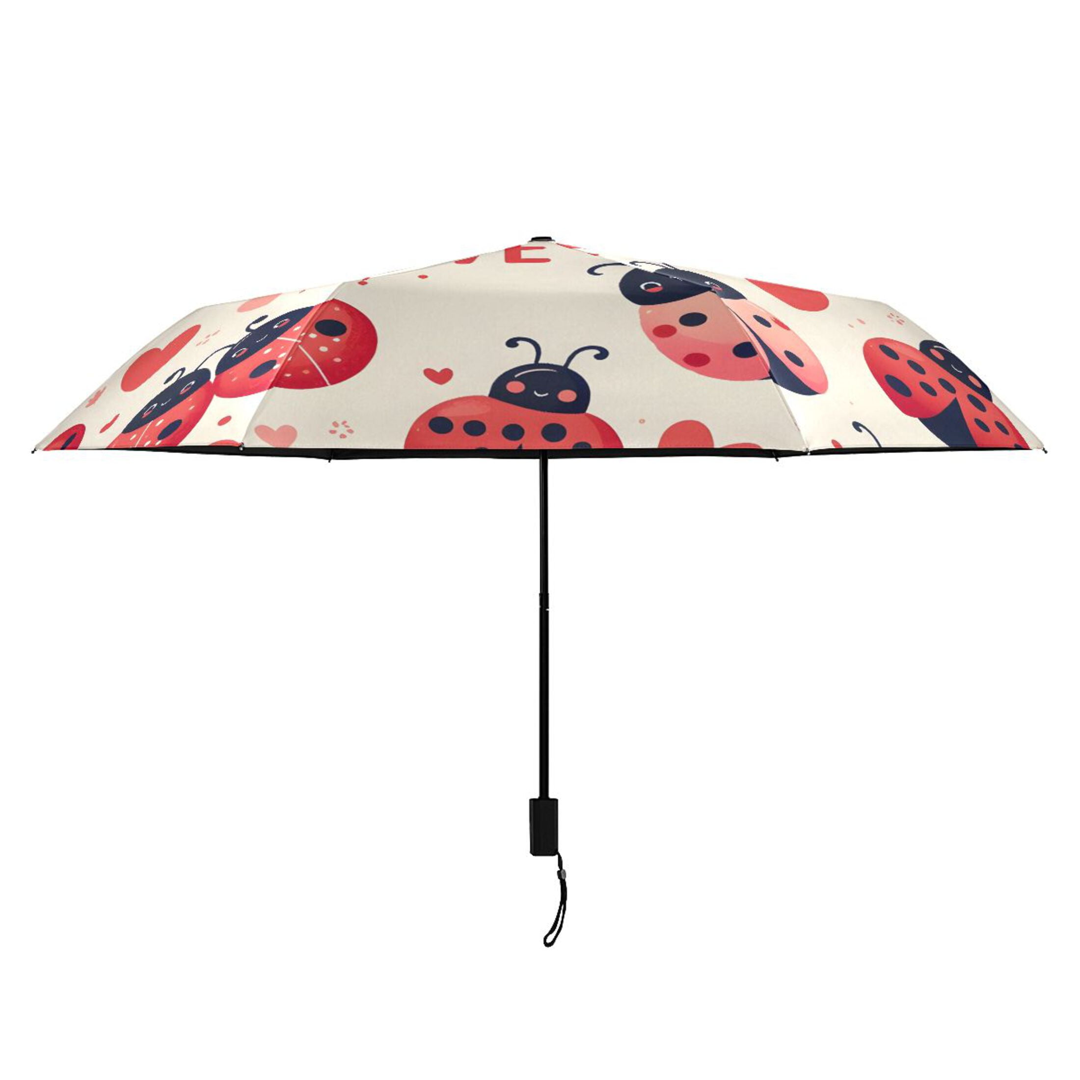 Ladybugs Heart Love Compact Sun Umbrella Windproof Travel Umbrellas for Rain Strong Portable UV Protection