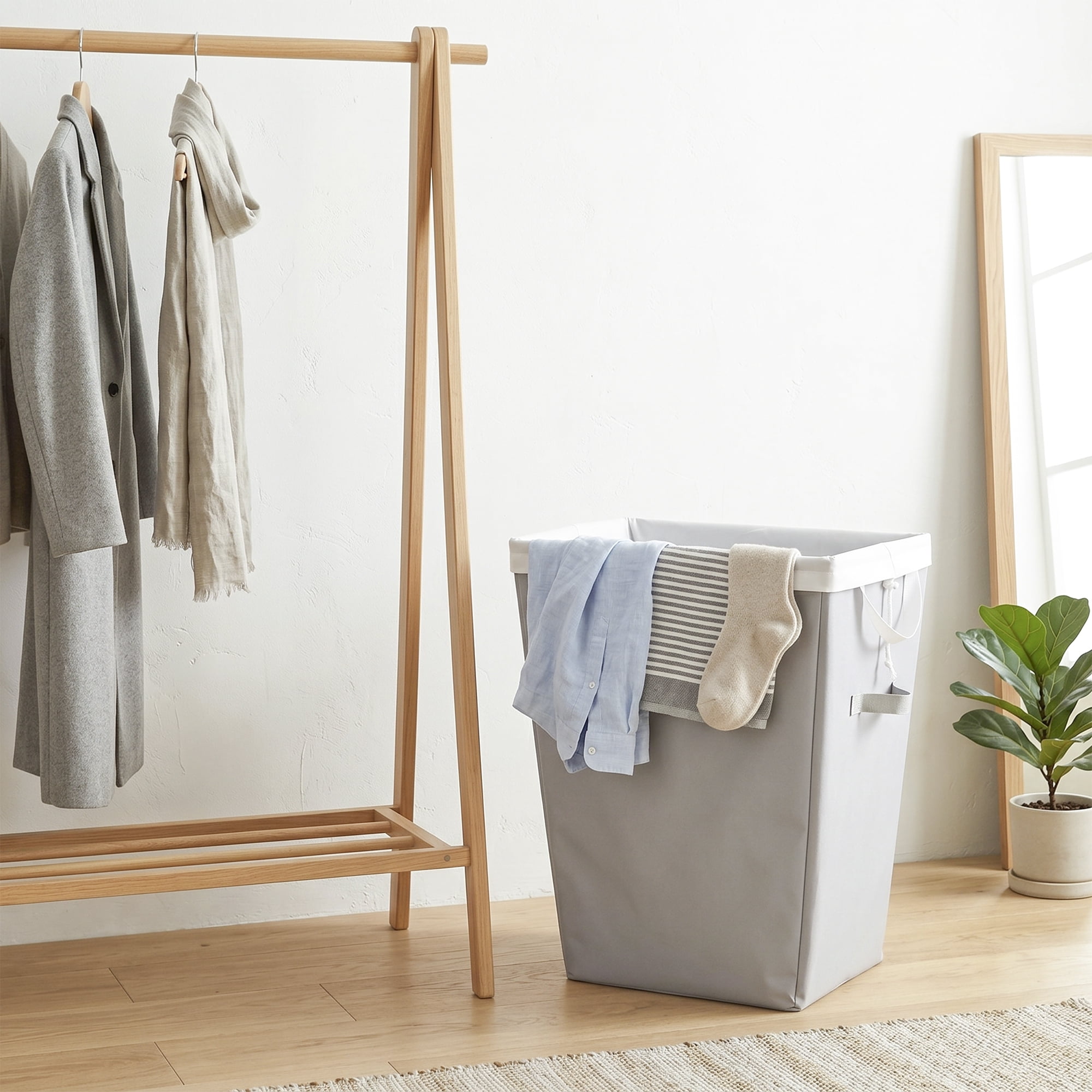 (2 pack) Mianstays Polyester Laundry Hamper with Removable Liner, Slim Rectangle with Carrying Handles, Gray