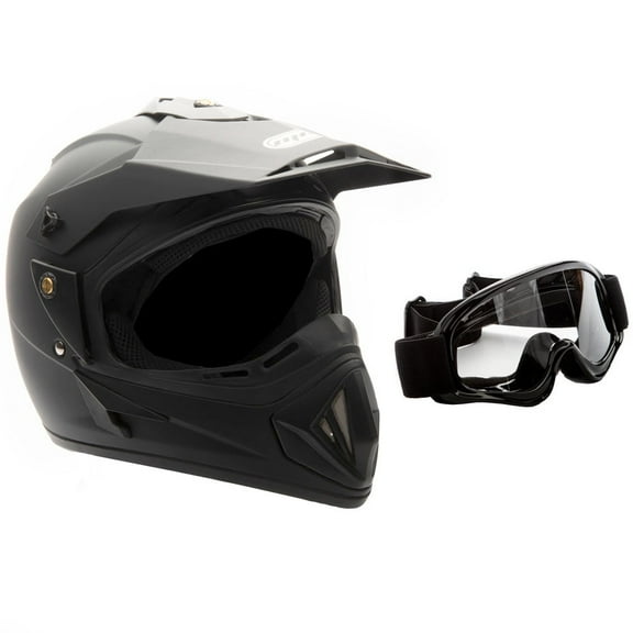 MMG Motorcycle Off-Road Helmet MX ATV Dirt Bike Matte Black with Goggles (Large) Model 30