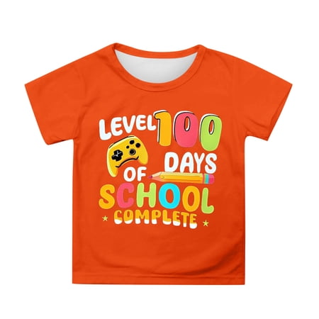 JAJAHO Kids 100 Days Of School Shirts 100Th Day Of School Boys Girls Letter Printed Short Sleeve T Shirt Kindergarten Celebration Stylish Tops